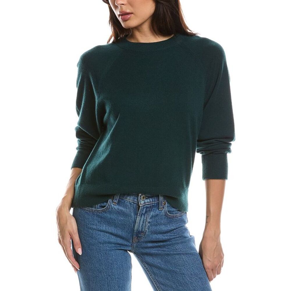 Forte Cashmere Womens  Rib Trim 100% Cashmere Sweatshirt, Green